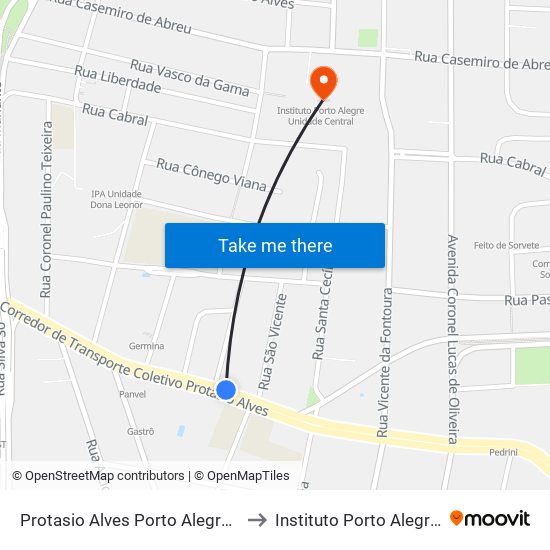 Protasio Alves Porto Alegre - Rs 90420-200 Brasil to Instituto Porto Alegre Unidade Central map