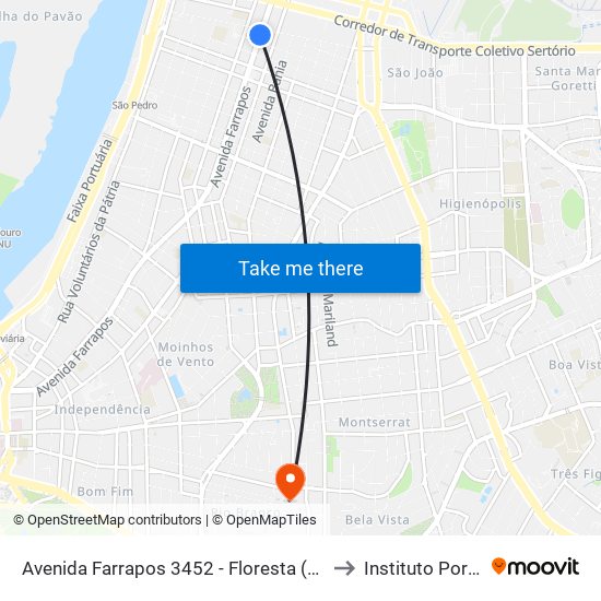 Avenida Farrapos 3452 - Floresta (Corredor Bc) - Navegantes Porto Alegre - Rs 90220-006 Brasil to Instituto Porto Alegre Unidade Central map
