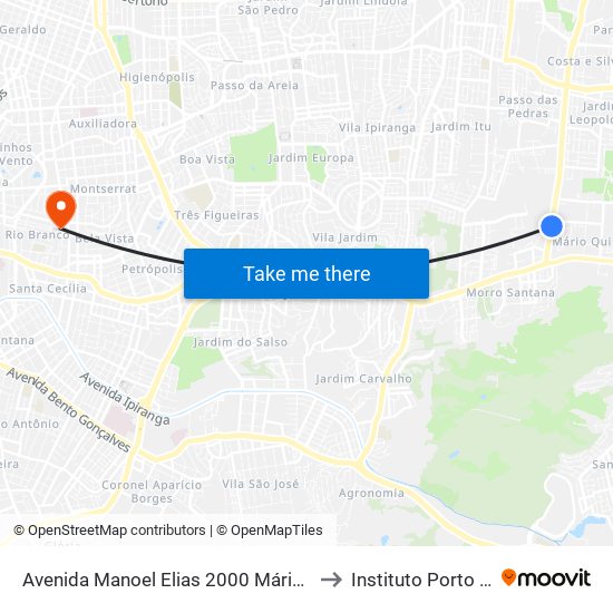 Avenida Manoel Elias 2000 Mário Quintana Porto Alegre - Rs 91240-260 Brasil to Instituto Porto Alegre Unidade Central map