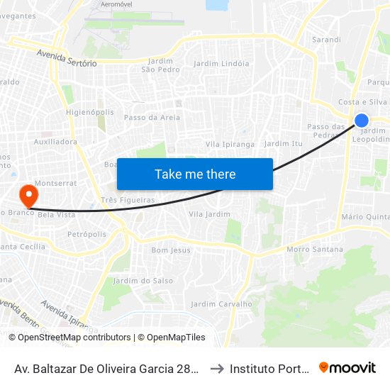 Av. Baltazar De Oliveira Garcia 2891 - São Sebastião Porto Alegre - Rs 91240-001 Brasil to Instituto Porto Alegre Unidade Central map