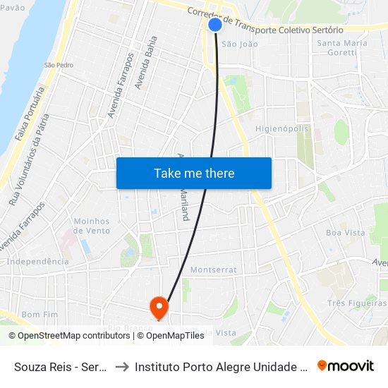 Souza Reis - Sertório to Instituto Porto Alegre Unidade Central map