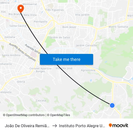 João De Oliveira Remião - Parada 03 to Instituto Porto Alegre Unidade Central map
