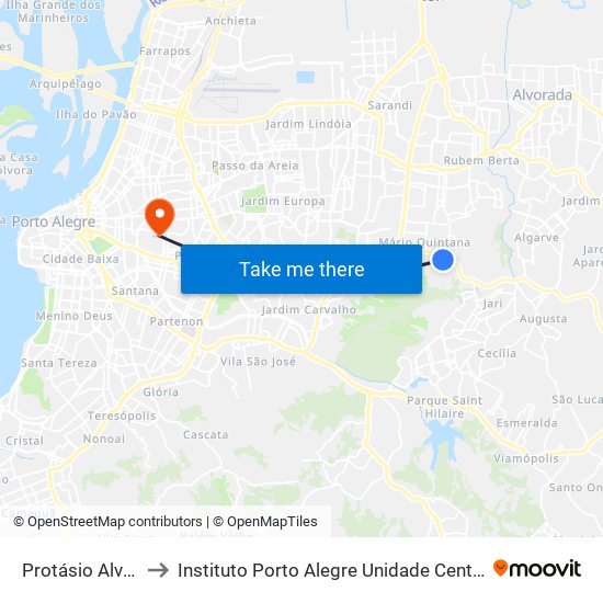 Protásio Alves to Instituto Porto Alegre Unidade Central map