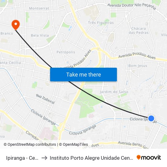Ipiranga - Ceee to Instituto Porto Alegre Unidade Central map