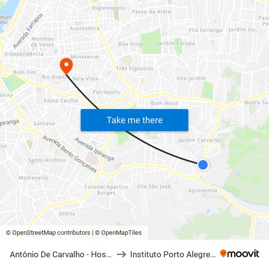 Antônio De Carvalho - Hospital Independência to Instituto Porto Alegre Unidade Central map
