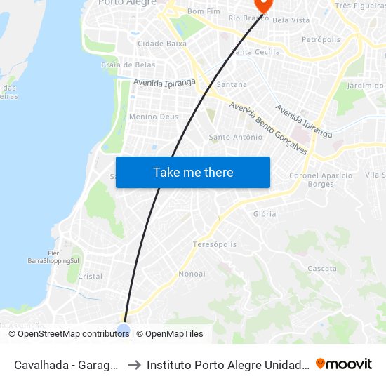 Cavalhada - Garagem Vtc to Instituto Porto Alegre Unidade Central map