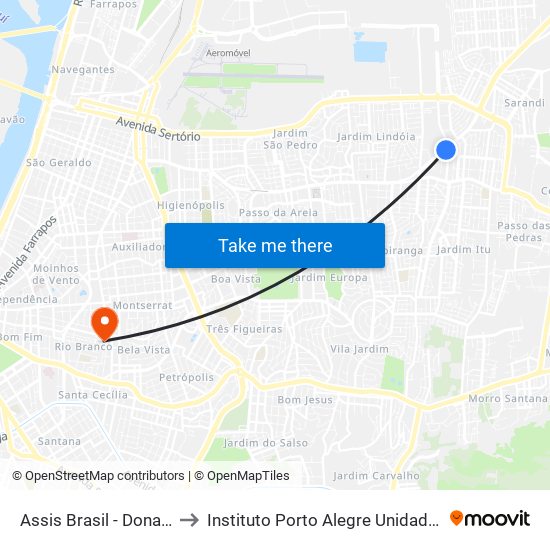 Assis Brasil - Dona Alzira to Instituto Porto Alegre Unidade Central map