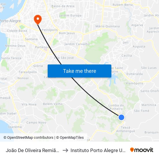 João De Oliveira Remião - Parada 19 to Instituto Porto Alegre Unidade Central map