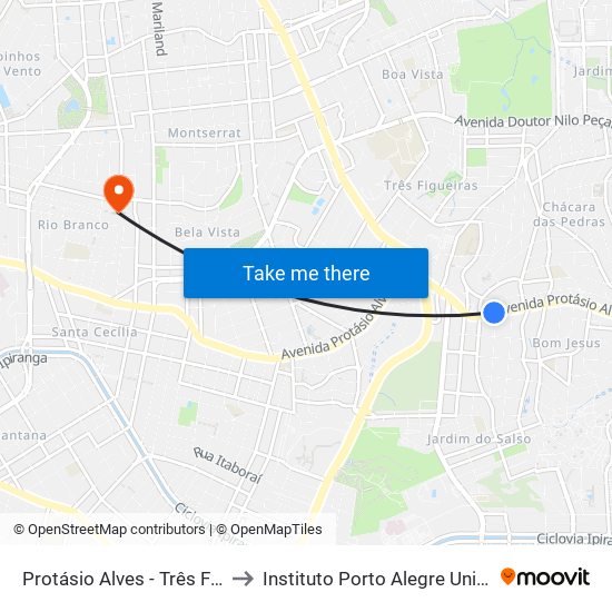 Protásio Alves - Três Figueiras Bc to Instituto Porto Alegre Unidade Central map