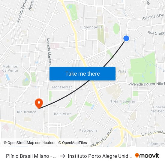 Plínio Brasil Milano - Posto 35 to Instituto Porto Alegre Unidade Central map