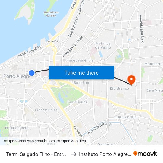 Term. Salgado Filho - Entre Marechal E Vigário to Instituto Porto Alegre Unidade Central map