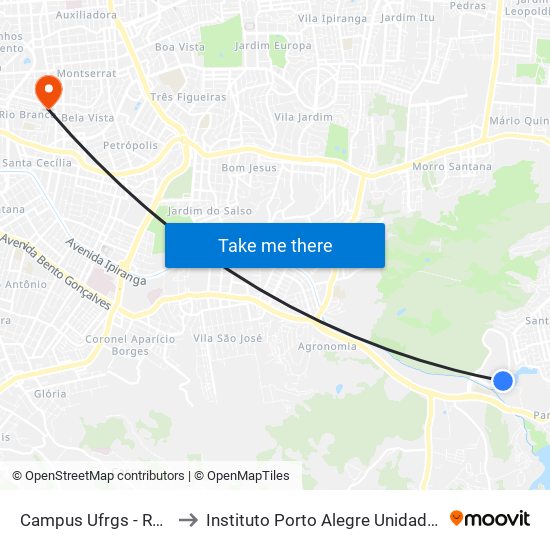 Campus Ufrgs - Represa to Instituto Porto Alegre Unidade Central map