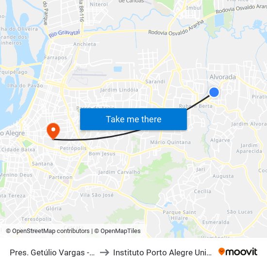 Pres. Getúlio Vargas - Parada 45 to Instituto Porto Alegre Unidade Central map