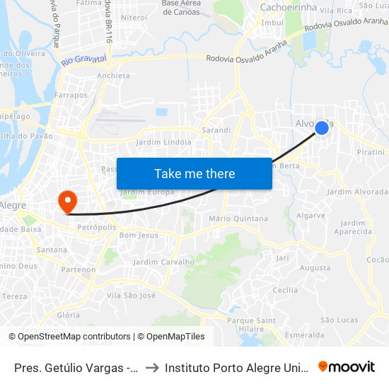 Pres. Getúlio Vargas - Parada 50 to Instituto Porto Alegre Unidade Central map