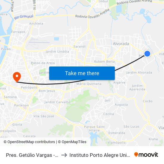 Pres. Getúlio Vargas - Parada 61 to Instituto Porto Alegre Unidade Central map