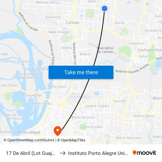 17 De Abril (Lot Guajuviras) - 13 to Instituto Porto Alegre Unidade Central map