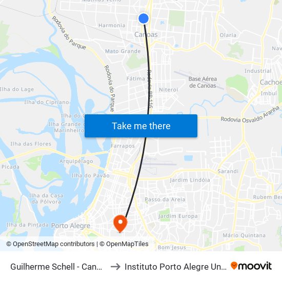 Guilherme Schell - Canoas Shopping to Instituto Porto Alegre Unidade Central map