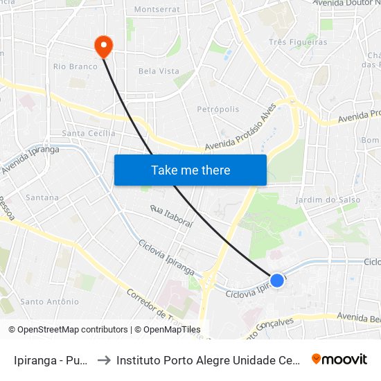 Ipiranga - Pucrs to Instituto Porto Alegre Unidade Central map