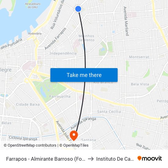 Farrapos - Almirante Barroso (Fora Do Corredor) to Instituto De Cardiologia map