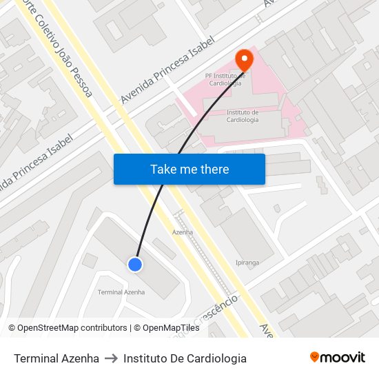 Terminal Azenha to Instituto De Cardiologia map