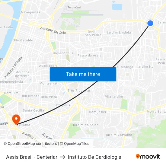 Assis Brasil - Centerlar to Instituto De Cardiologia map