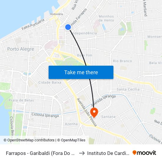 Farrapos - Garibaldi (Fora Do Corredor) to Instituto De Cardiologia map