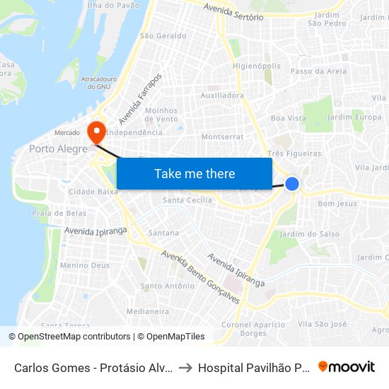 Carlos Gomes - Protásio Alves Sn (Piso 1) to Hospital Pavilhão Pereira Filho map