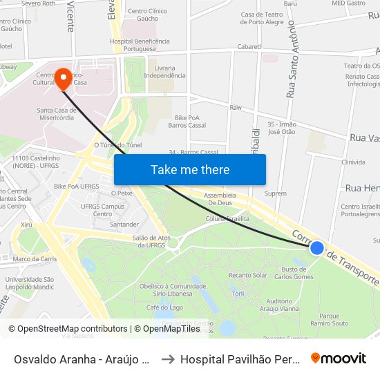Osvaldo Aranha - Araújo Vianna Cb to Hospital Pavilhão Pereira Filho map