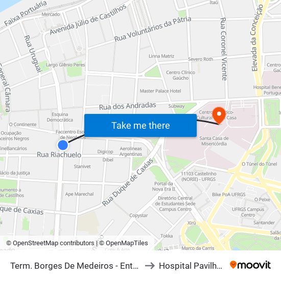 Term. Borges De Medeiros - Entre Riachuelo E Salgado Filho to Hospital Pavilhão Pereira Filho map