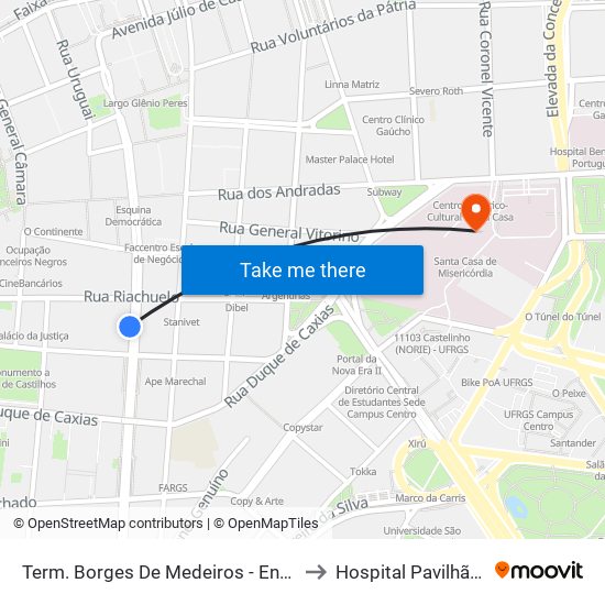 Term. Borges De Medeiros - Entre Riachuelo E Jerônimo to Hospital Pavilhão Pereira Filho map
