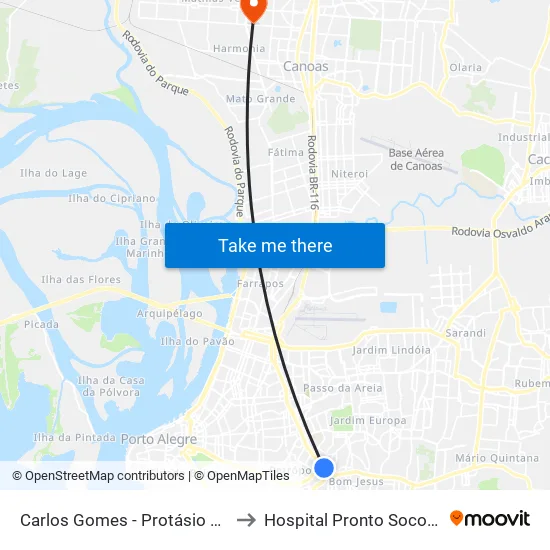 Carlos Gomes - Protásio Alves Sn (Piso 1) to Hospital Pronto Socorro De Canoas map