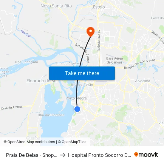 Praia De Belas - Shopping Bc to Hospital Pronto Socorro De Canoas map