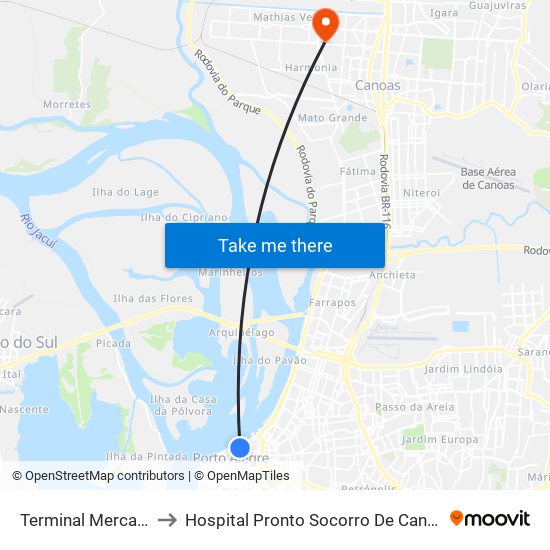 Terminal Mercado to Hospital Pronto Socorro De Canoas map