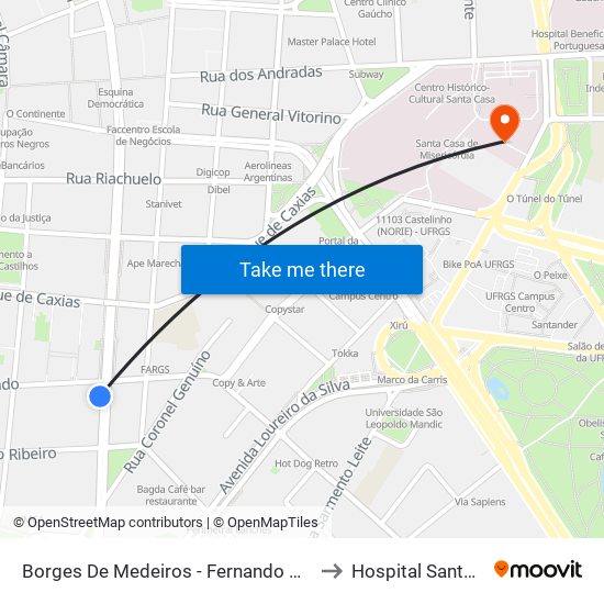 Borges De Medeiros - Fernando Machado to Hospital Santa Rita map