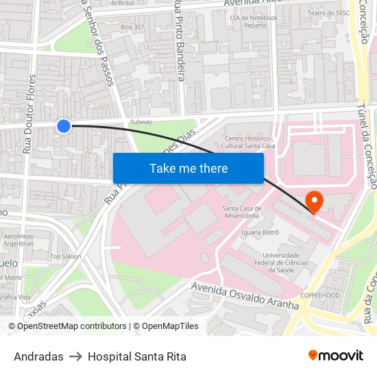 Andradas to Hospital Santa Rita map