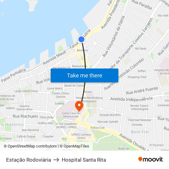 Estação Rodoviária to Hospital Santa Rita map