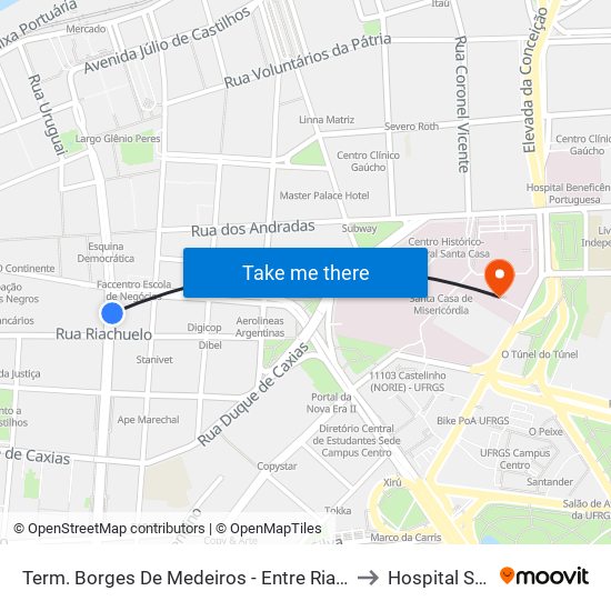 Term. Borges De Medeiros - Entre Riachuelo E Salgado Filho to Hospital Santa Rita map
