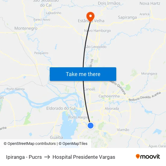 Ipiranga - Pucrs to Hospital Presidente Vargas map