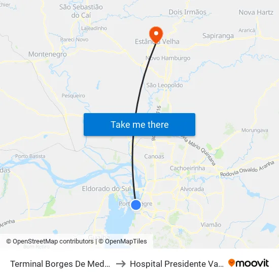 Terminal Borges De Medeiros to Hospital Presidente Vargas map