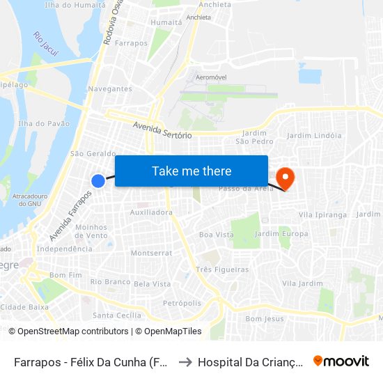 Farrapos - Félix Da Cunha (Fora Do Corredor) to Hospital Da Criança Conceição map