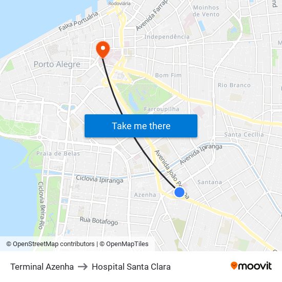 Terminal Azenha to Hospital Santa Clara map