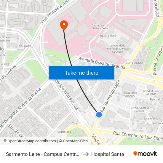 Sarmento Leite - Campus Centro Ufrgs to Hospital Santa Clara map