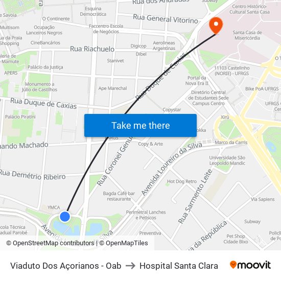 Viaduto Dos Açorianos - Oab to Hospital Santa Clara map