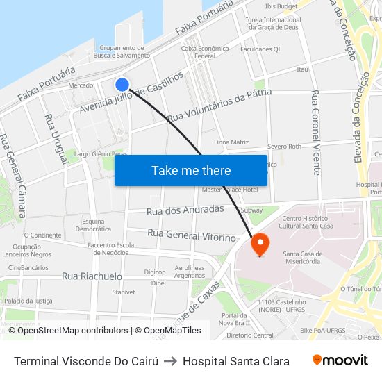 Terminal Visconde Do Cairú to Hospital Santa Clara map