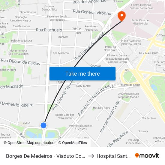 Borges De Medeiros - Viaduto Dos Açorianos to Hospital Santa Clara map