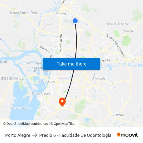 Porto Alegre to Prédio 6 - Faculdade De Odontologia map