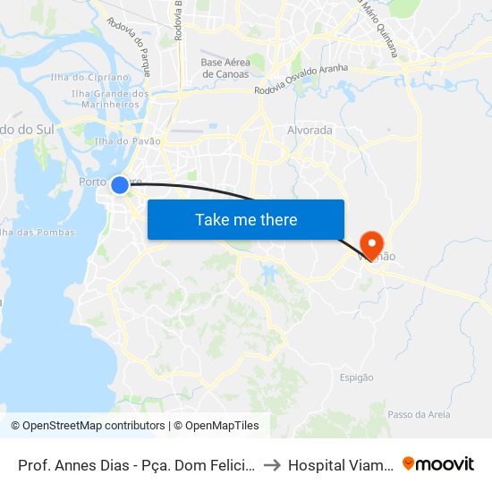 Prof. Annes Dias - Pça. Dom Feliciano to Hospital Viamão map