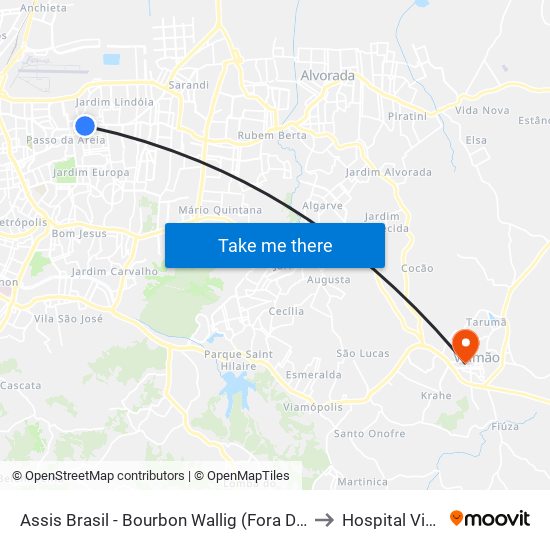 Assis Brasil - Bourbon Wallig (Fora Do Corredor) to Hospital Viamão map