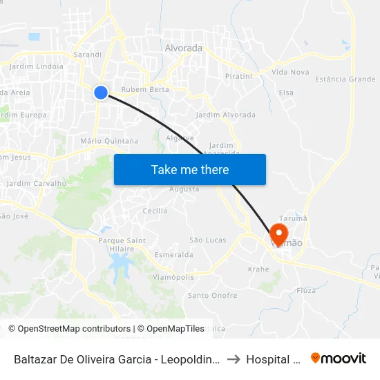 Baltazar De Oliveira Garcia - Leopoldina (Fora Do Corredor) to Hospital Viamão map