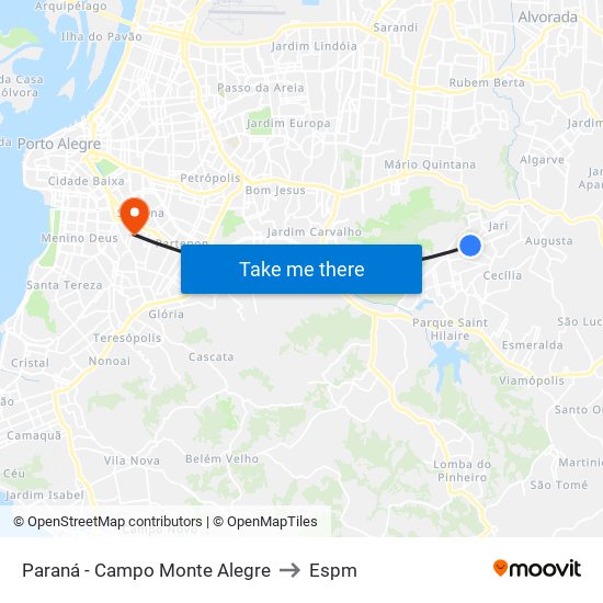 Paraná - Campo Monte Alegre to Espm map